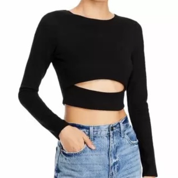 Fore Womens Cut-Out Scoop Neck Cropped Top in Black Size Medium NWT(flaws) - Picture 1 of 10